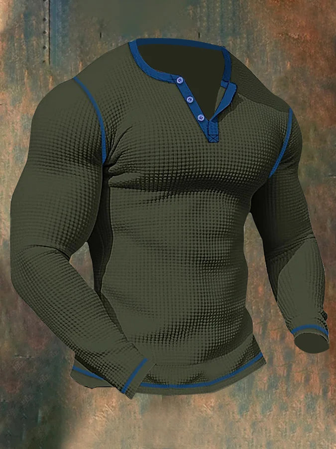 Lenn - Herren-Sport-Langarm-T-Shirt mit Waffelmuster und Henley-Kragen