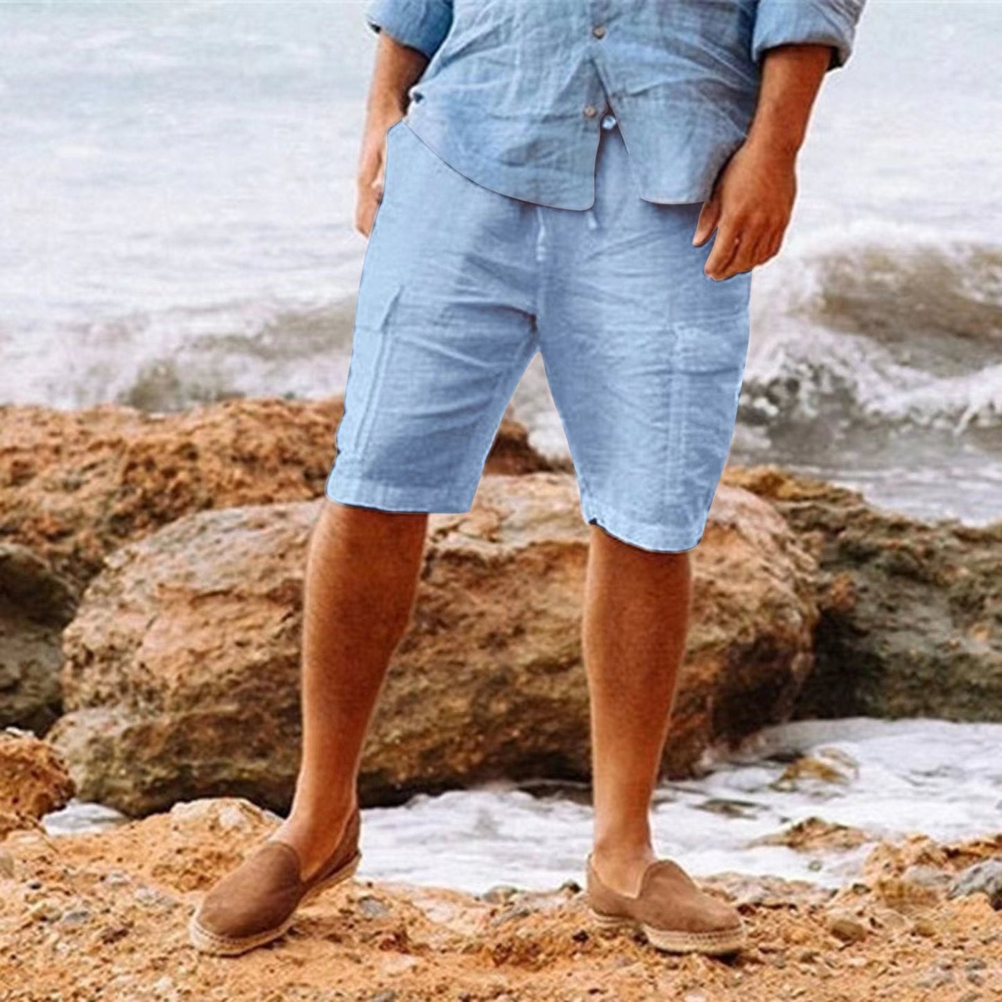 Strandbereite Herren Leinen-Shorts in Weiß