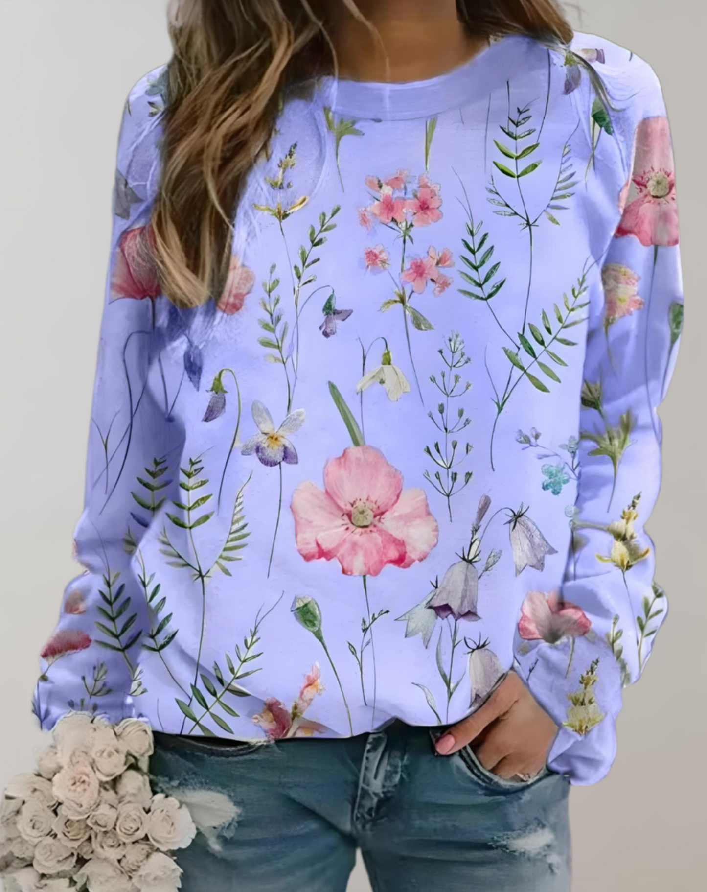 Legerer Pullover mit Rundhalsausschnitt und Blumenmuster