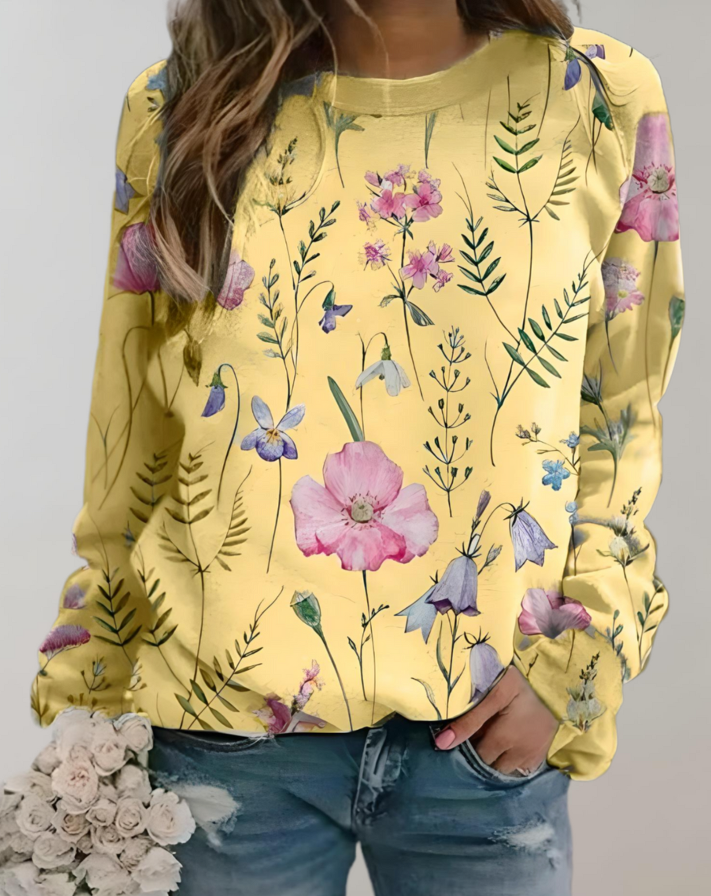 Legerer Pullover mit Rundhalsausschnitt und Blumenmuster