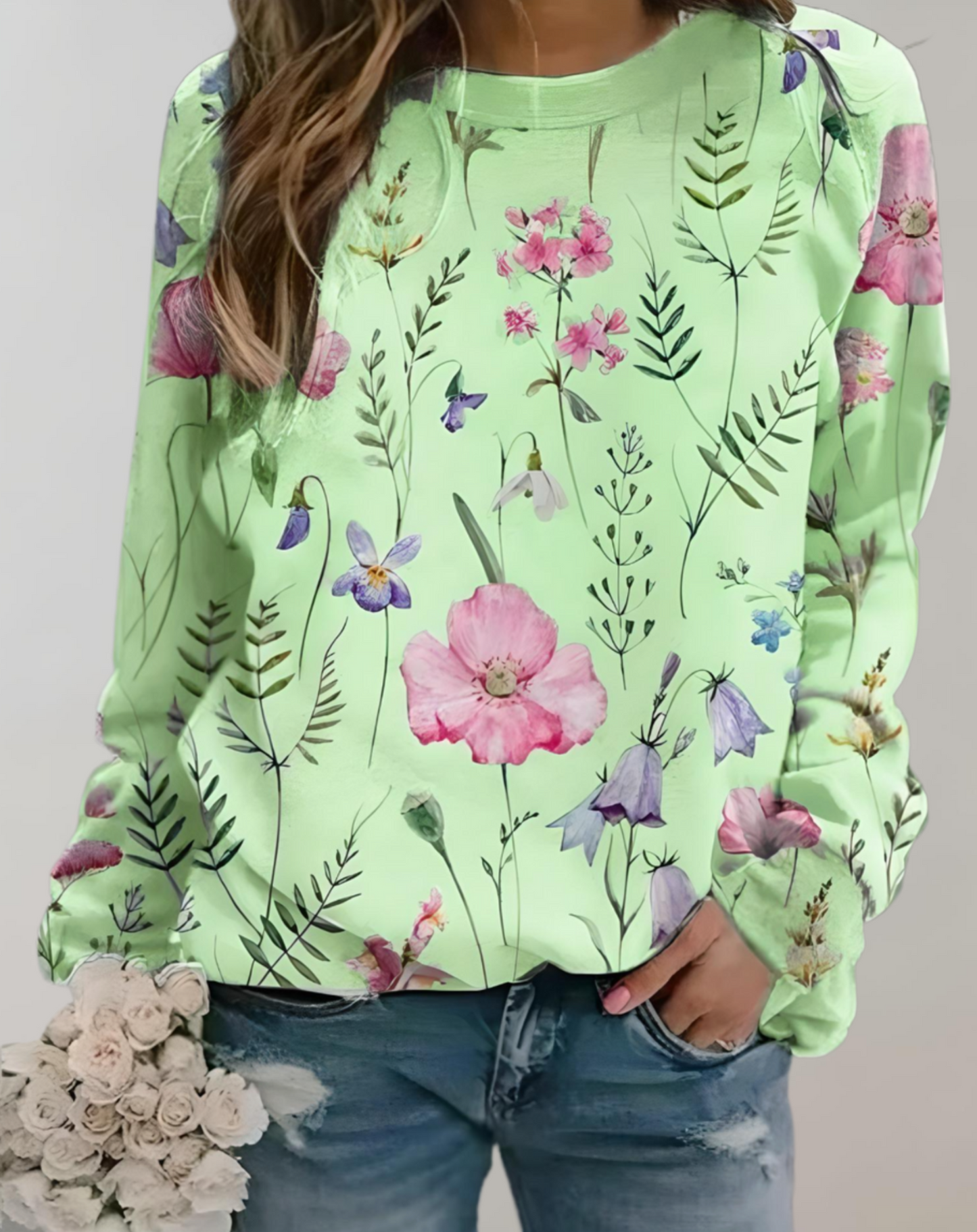 Legerer Pullover mit Rundhalsausschnitt und Blumenmuster