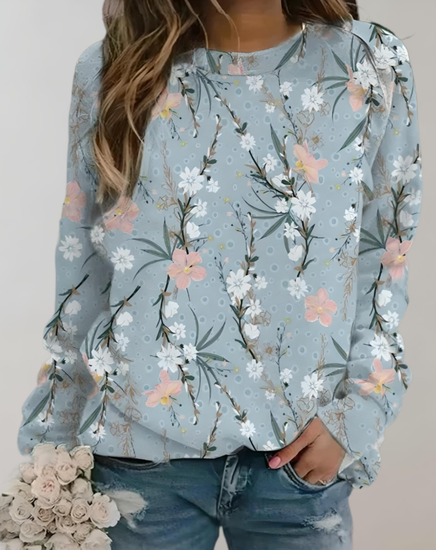 Legerer Pullover mit Rundhalsausschnitt und Blumenmuster