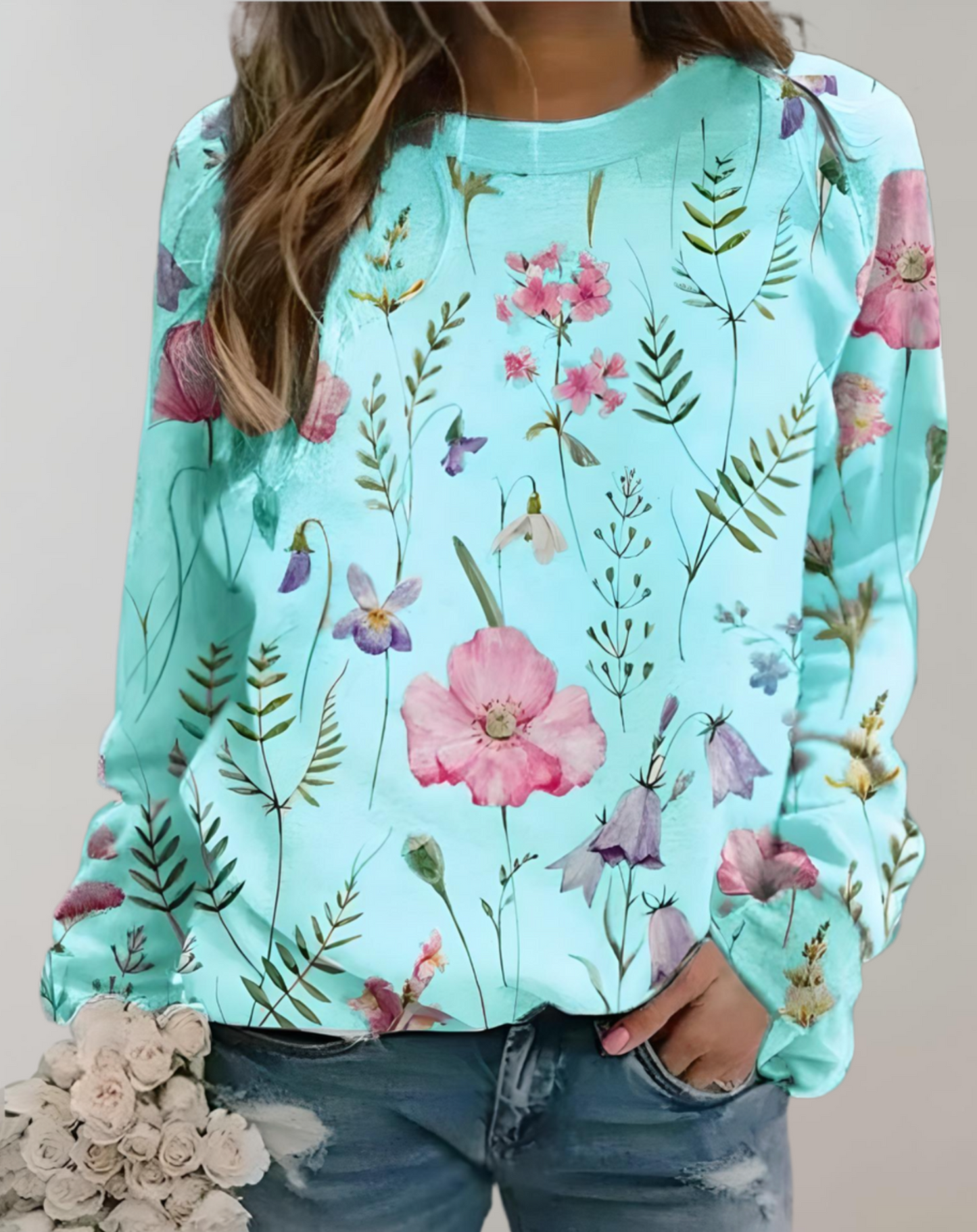 Legerer Pullover mit Rundhalsausschnitt und Blumenmuster