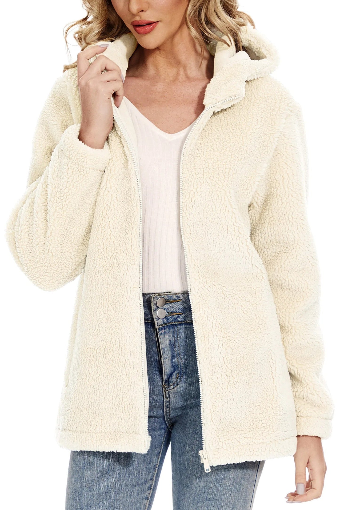 Dagny - Women's Cozy Fluffy Hoodie Jacket with Chic Hood