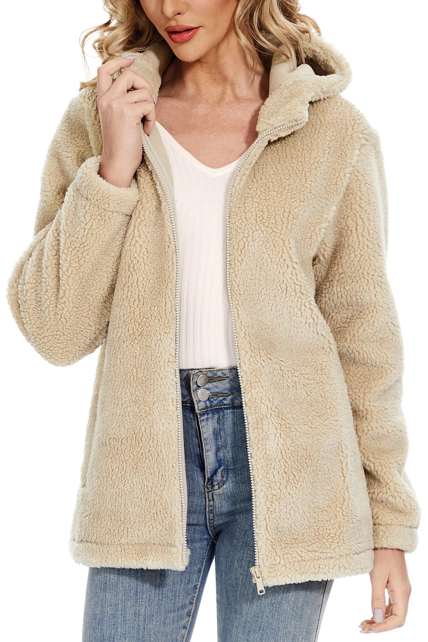 Dagny - Women's Cozy Fluffy Hoodie Jacket with Chic Hood