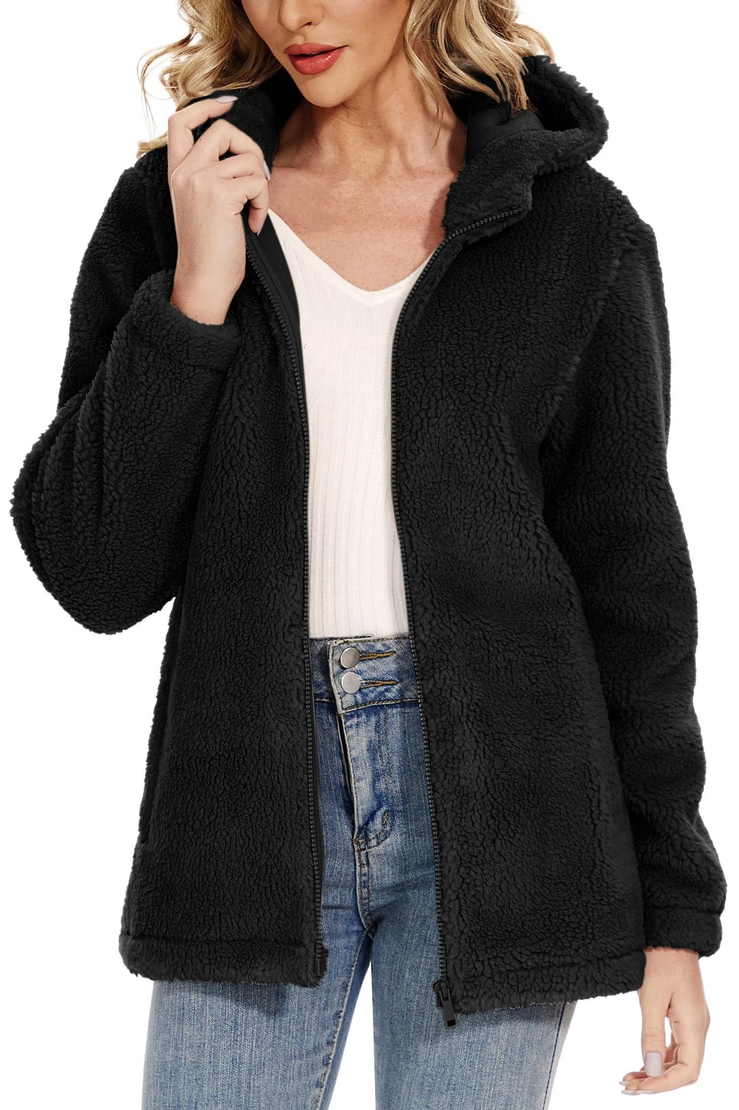 Dagny - Women's Cozy Fluffy Hoodie Jacket with Chic Hood