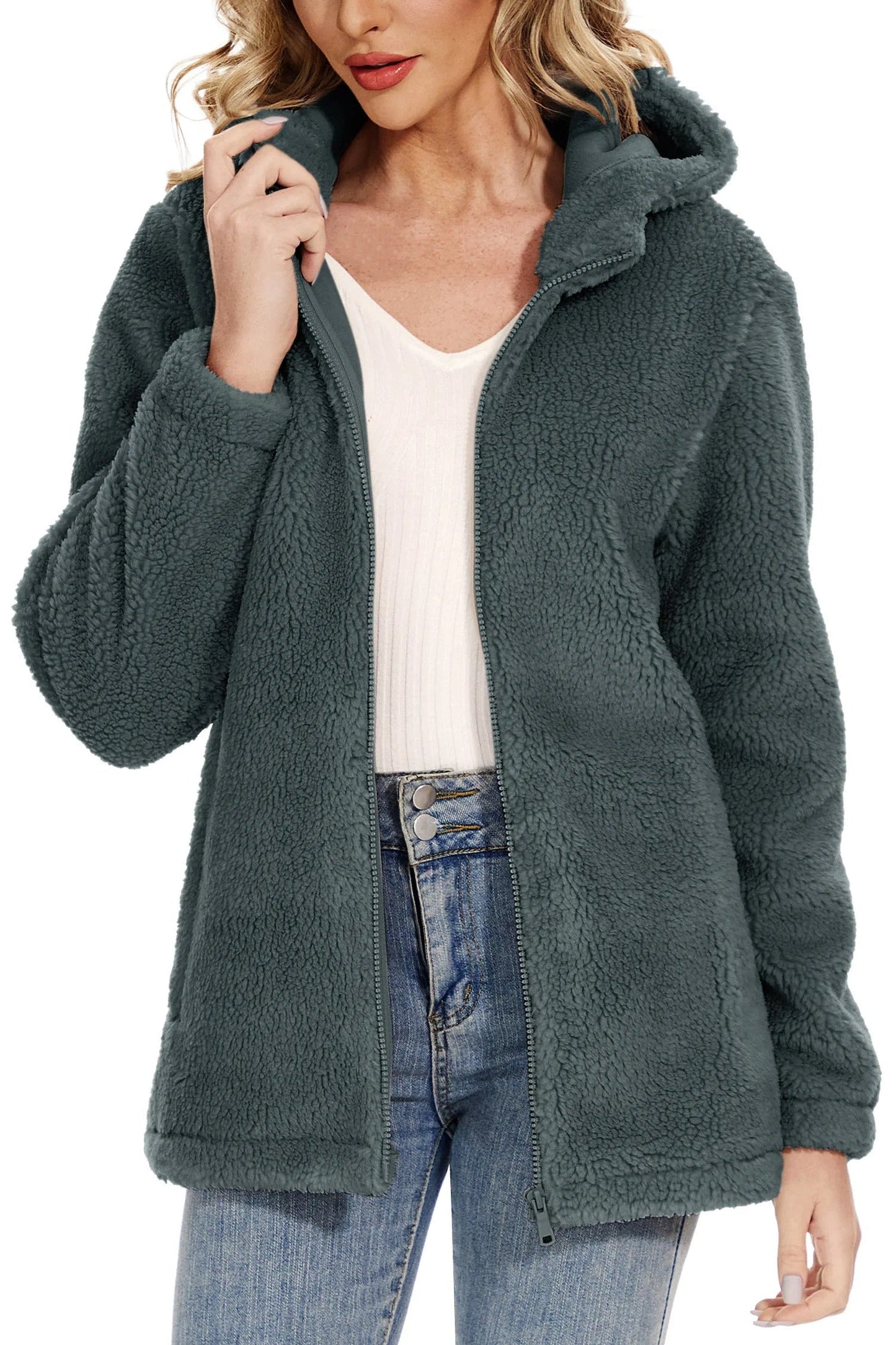 Dagny - Women's Cozy Fluffy Hoodie Jacket with Chic Hood