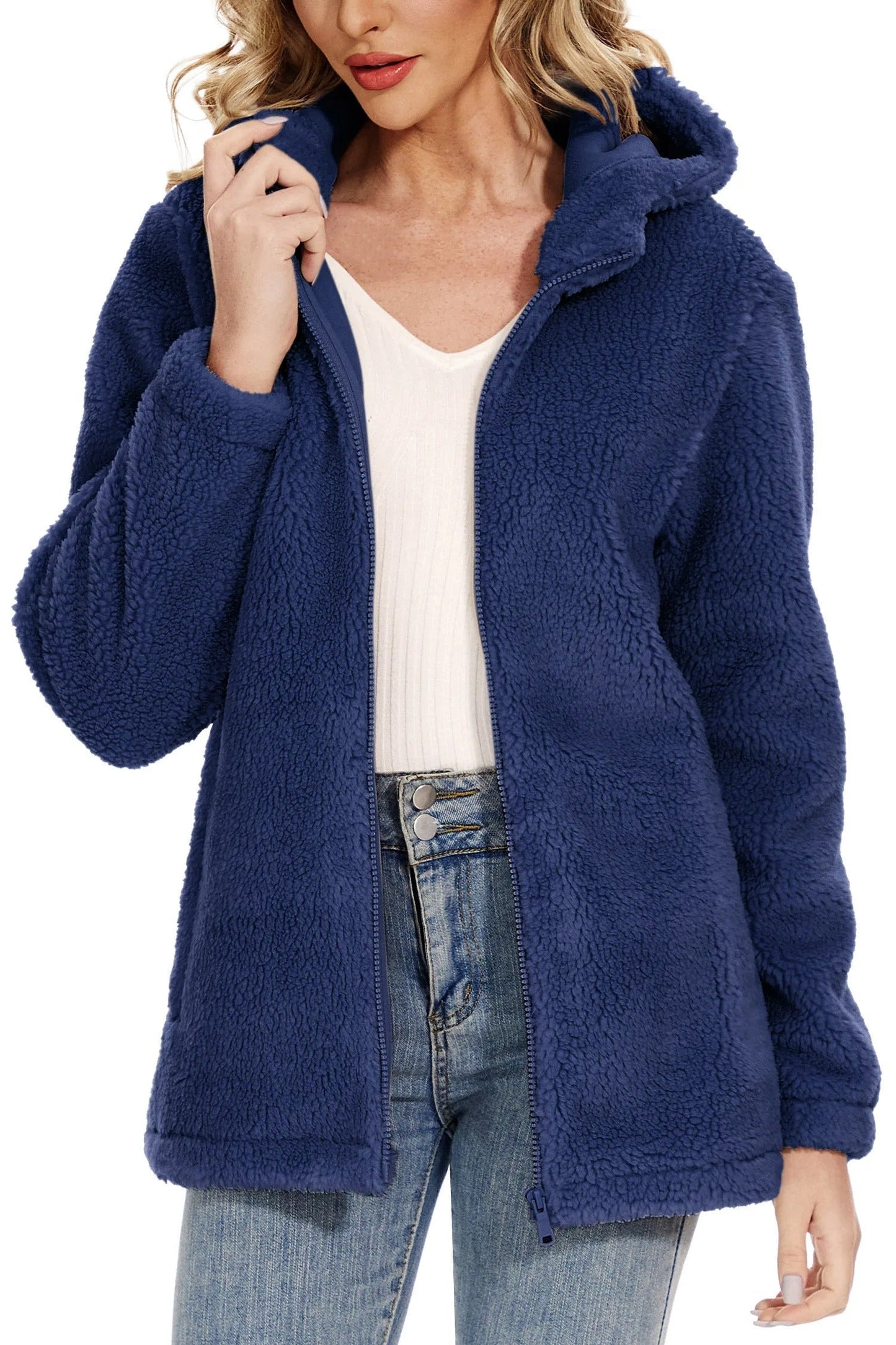 Dagny - Women's Cozy Fluffy Hoodie Jacket with Chic Hood