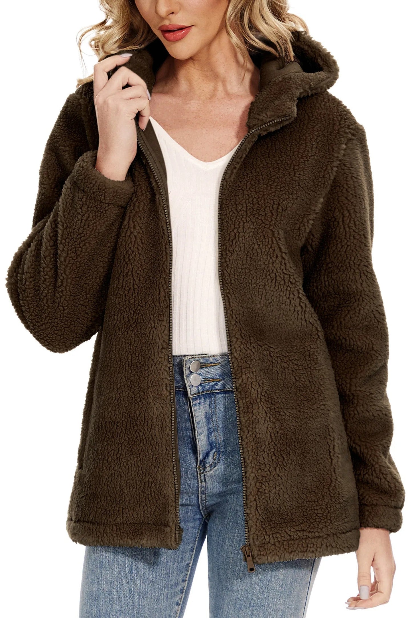 Dagny - Women's Cozy Fluffy Hoodie Jacket with Chic Hood