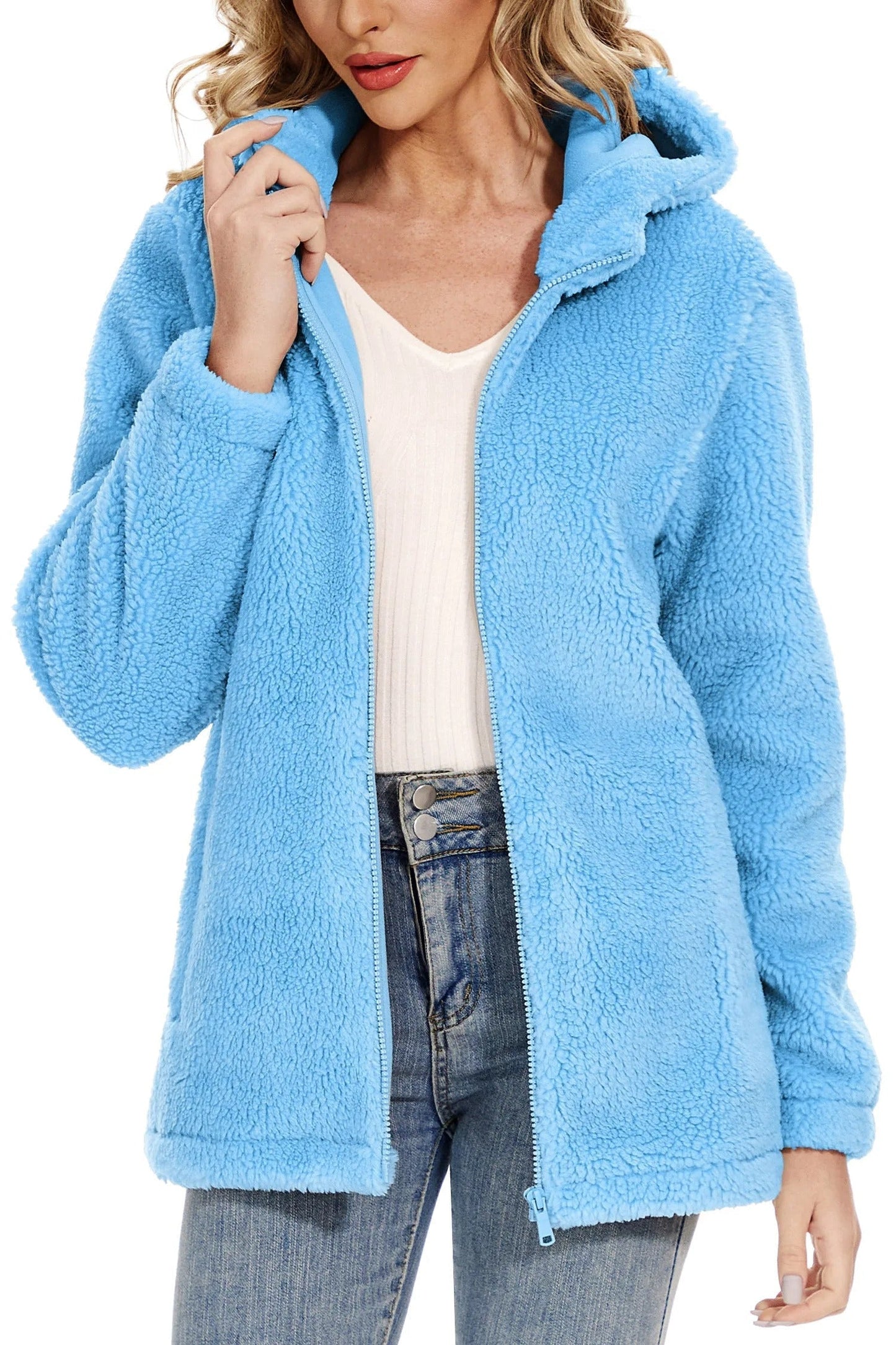 Dagny - Women's Cozy Fluffy Hoodie Jacket with Chic Hood