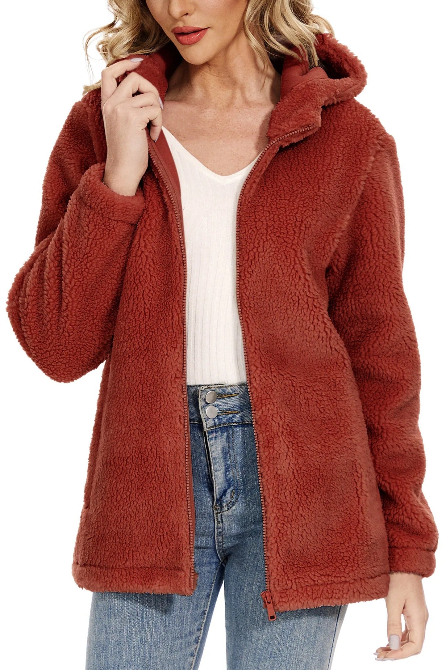 Dagny - Women's Cozy Fluffy Hoodie Jacket with Chic Hood