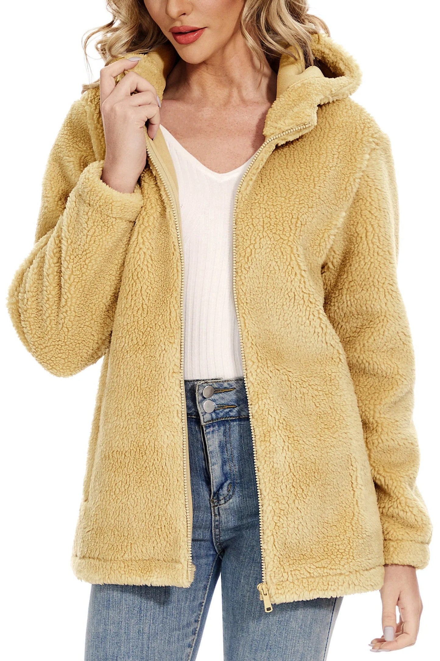 Dagny - Women's Cozy Fluffy Hoodie Jacket with Chic Hood