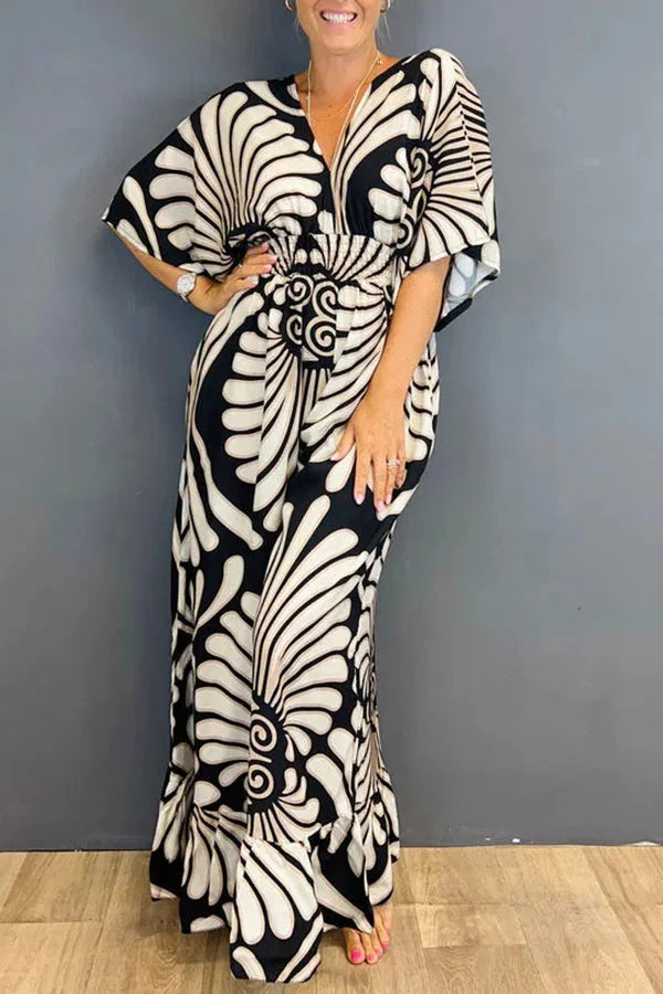 Sara - Jumpsuit mit Volantärmel und Blumen in Vintage