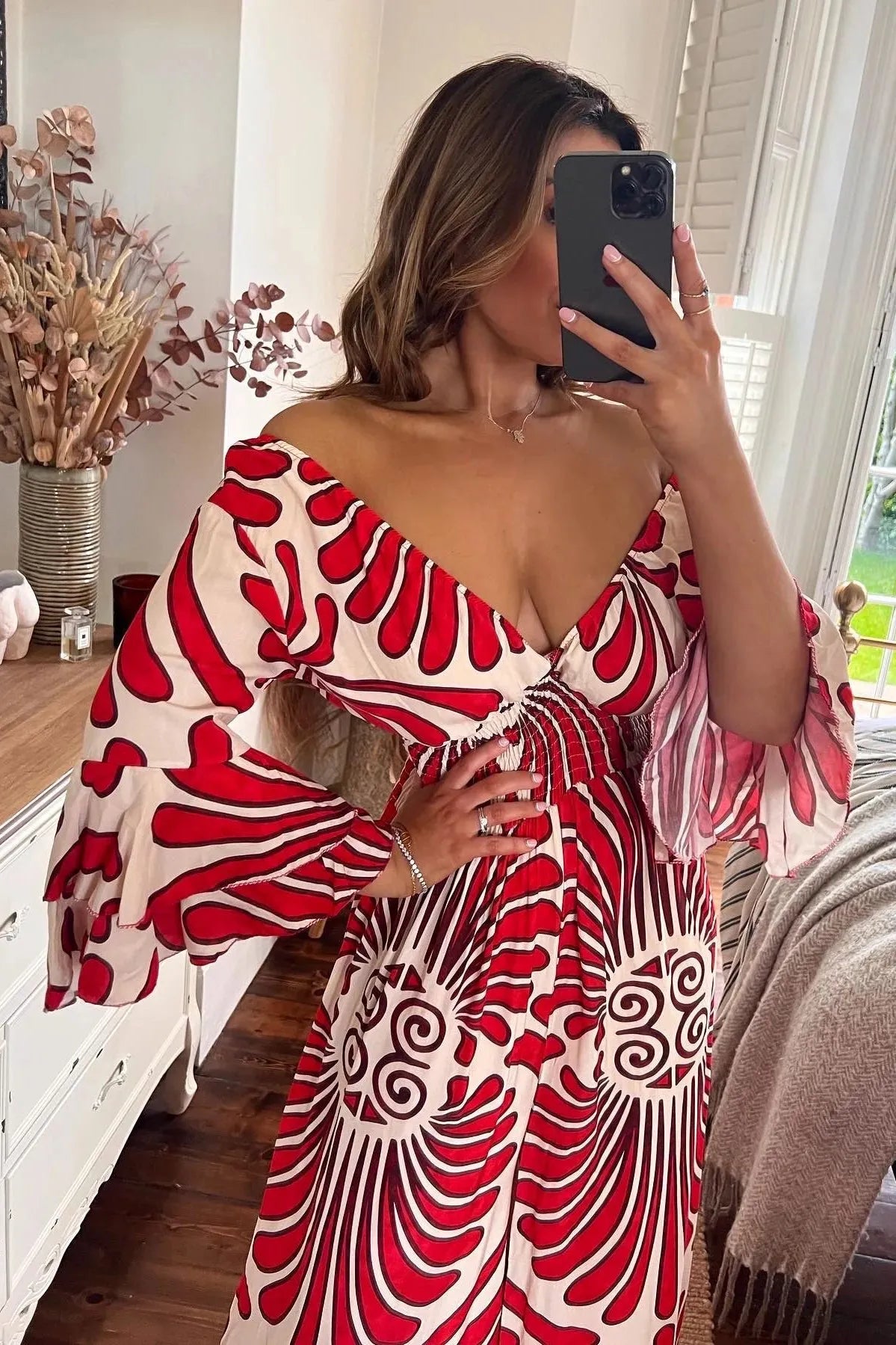 Sara - Jumpsuit mit Volantärmel und Blumen in Vintage