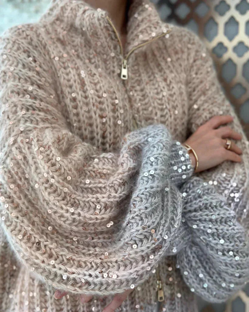 Arina - Elegante Glitzerende Strickjacke Mit Reißverschluss