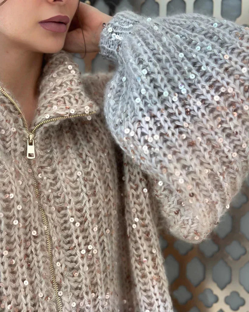 Arina - Elegante Glitzerende Strickjacke Mit Reißverschluss