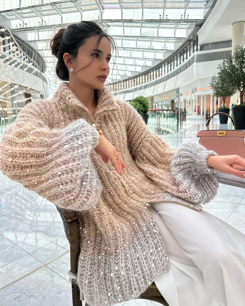 Arina - Elegante Glitzerende Strickjacke Mit Reißverschluss