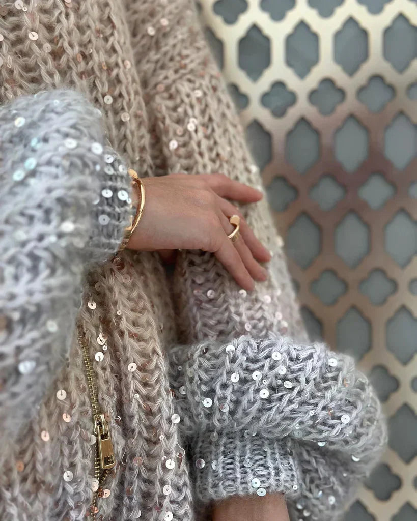 Arina - Elegante Glitzerende Strickjacke Mit Reißverschluss