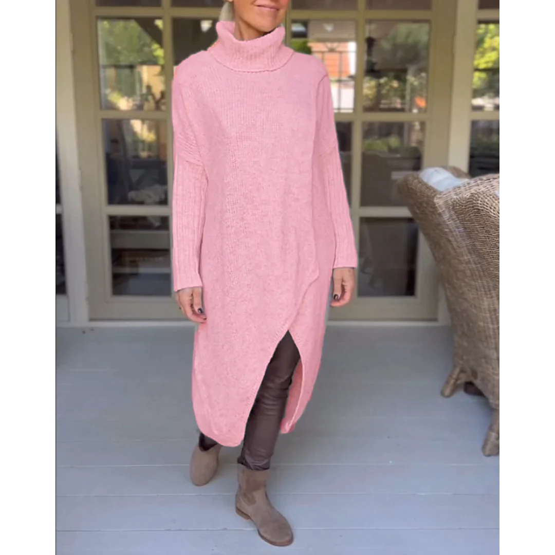 AMALIE - Langer Pullover mit hohem Halsausschnitt