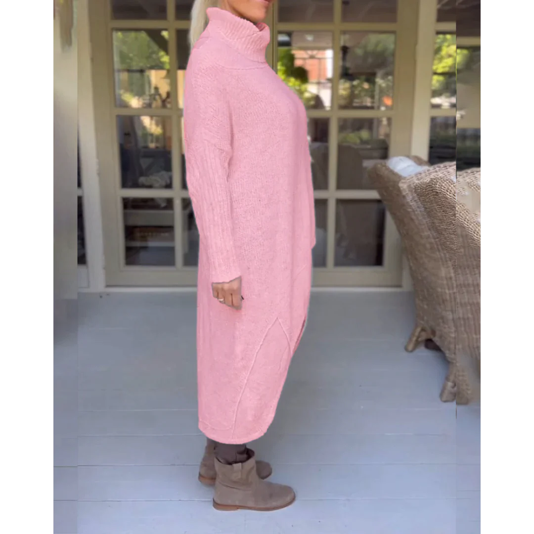 AMALIE - Langer Pullover mit hohem Halsausschnitt