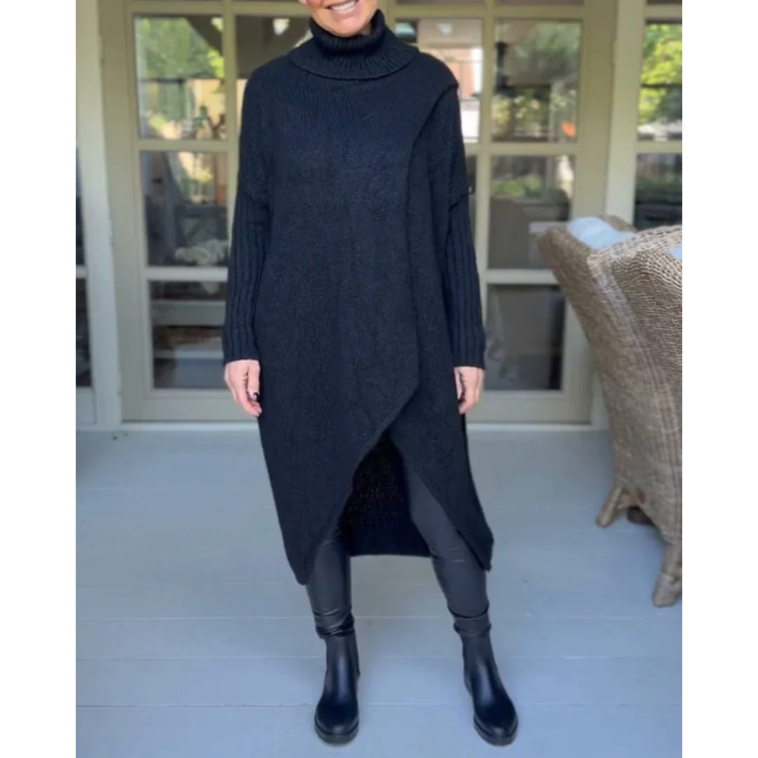 AMALIE - Langer Pullover mit hohem Halsausschnitt