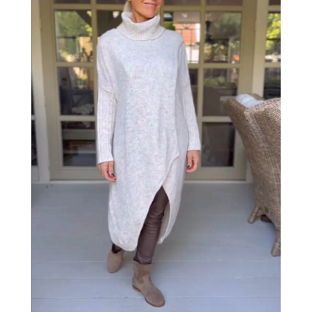 AMALIE - Langer Pullover mit hohem Halsausschnitt