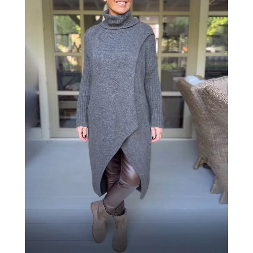AMALIE - Langer Pullover mit hohem Halsausschnitt