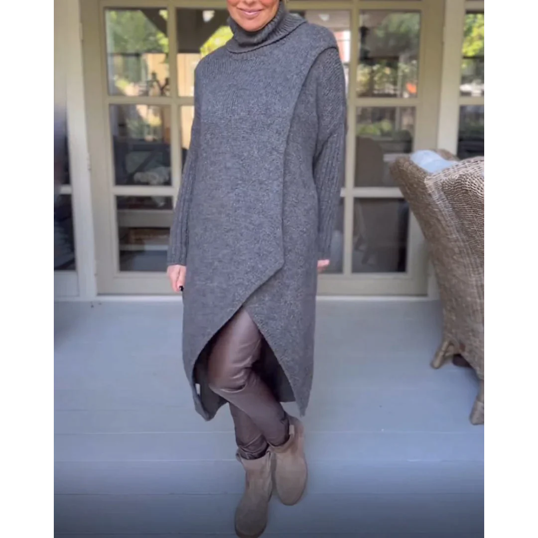 AMALIE - Langer Pullover mit hohem Halsausschnitt
