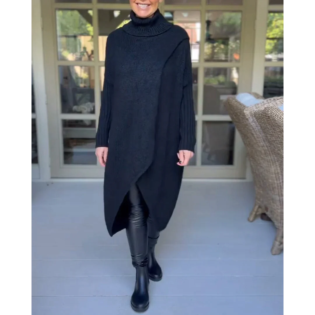 AMALIE - Langer Pullover mit hohem Halsausschnitt