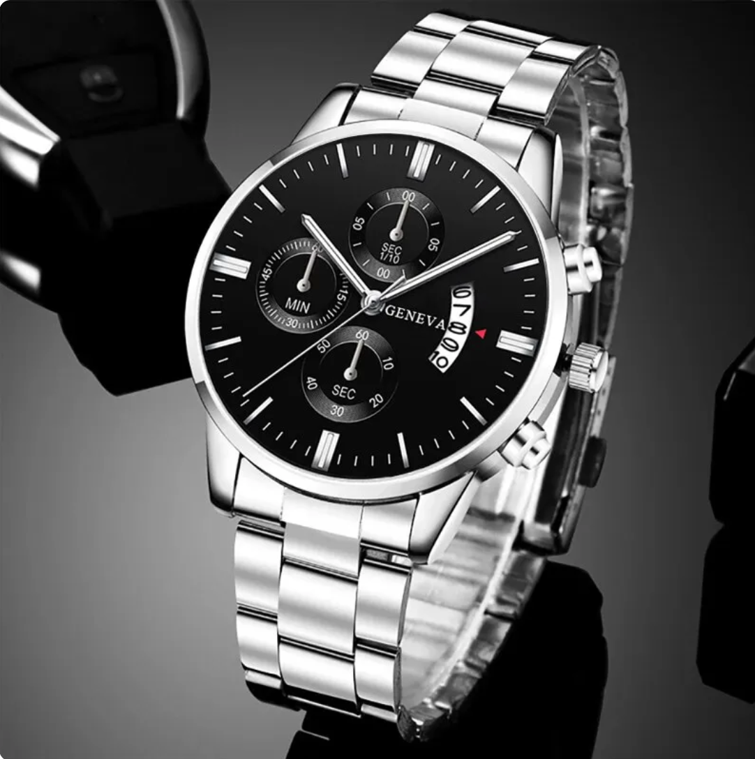 Elegante Herren Silber-Armbanduhr