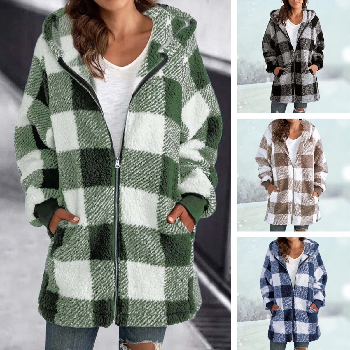 ZIVA - Karierte Strickjacke mit Kapuze