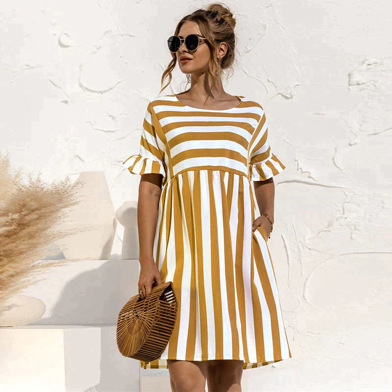 Lonya - gestreiftes kurzärmeliges kleid für frauen