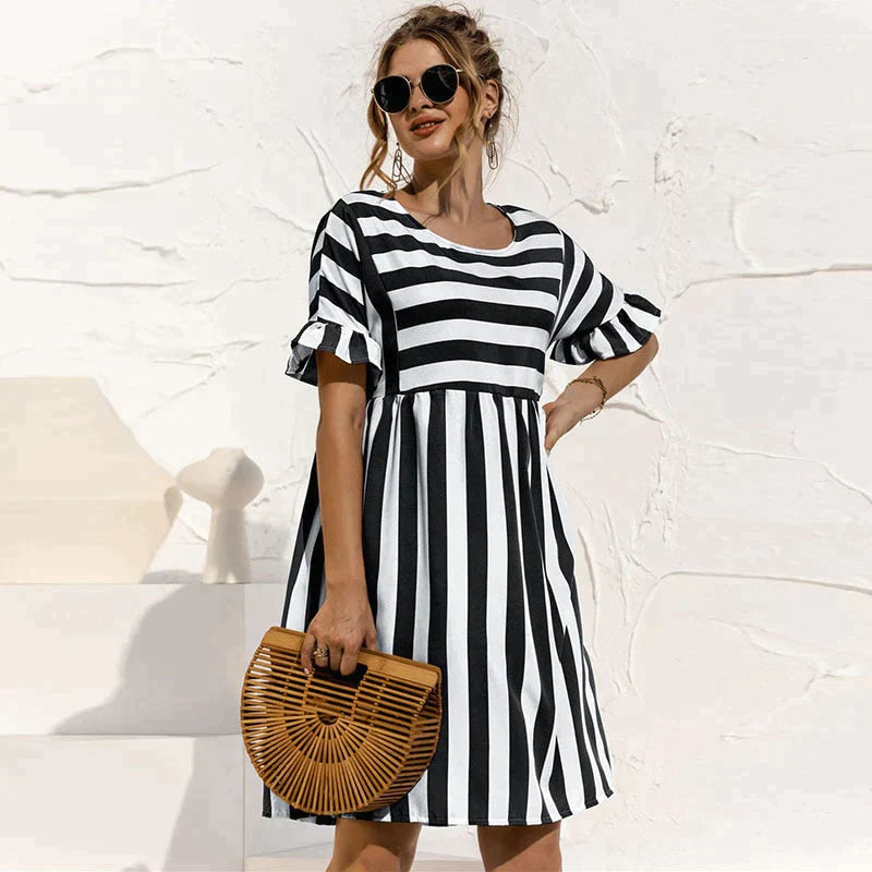 Lonya - gestreiftes kurzärmeliges kleid für frauen