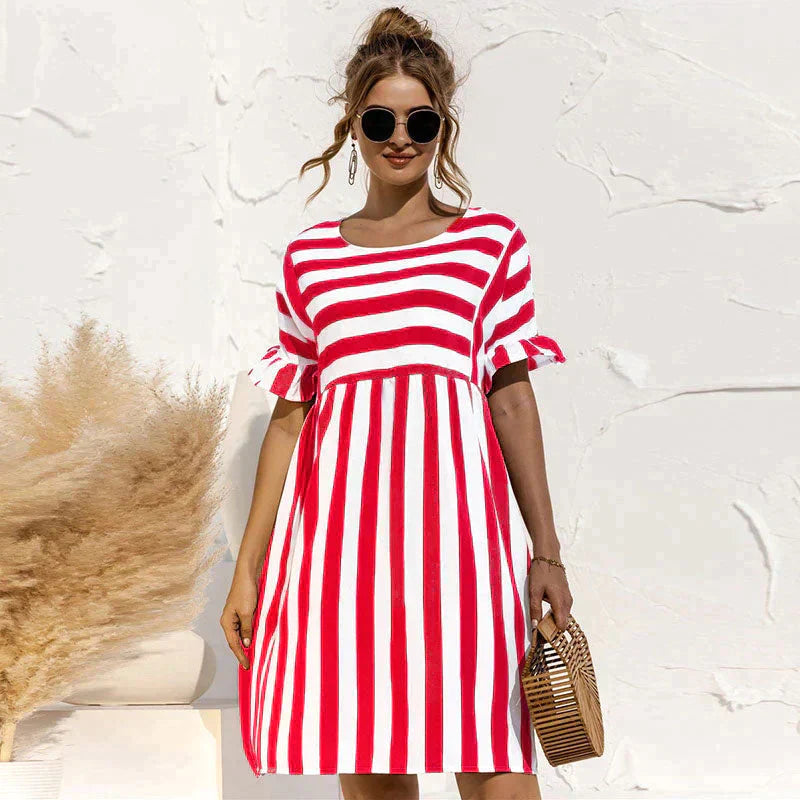 Lonya - gestreiftes kurzärmeliges kleid für frauen