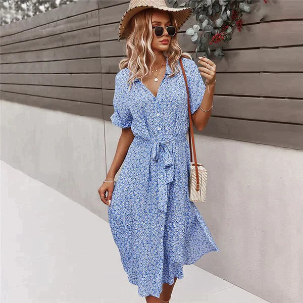 Larina - elegantes sommer midikleid mit blumendruck