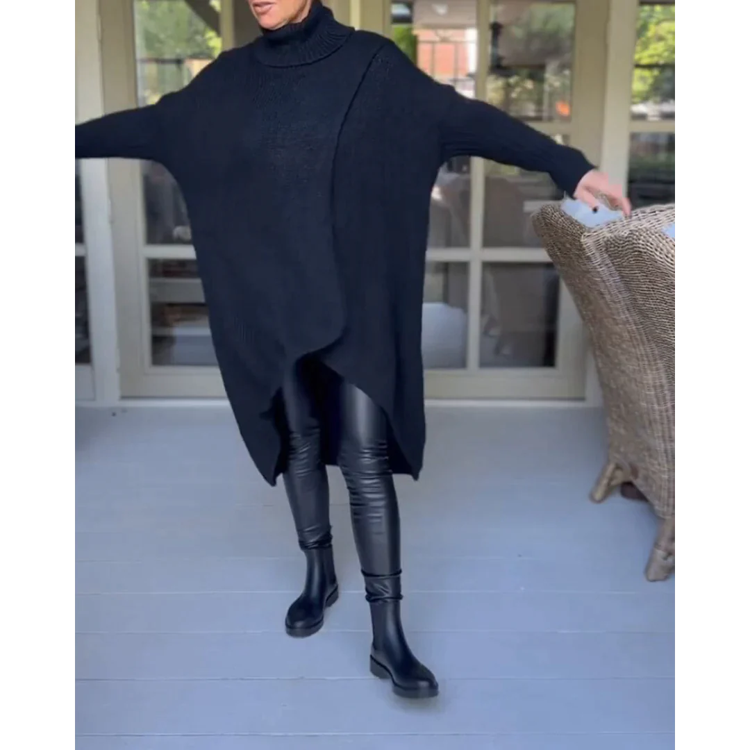 AMALIE - Langer Pullover mit hohem Halsausschnitt