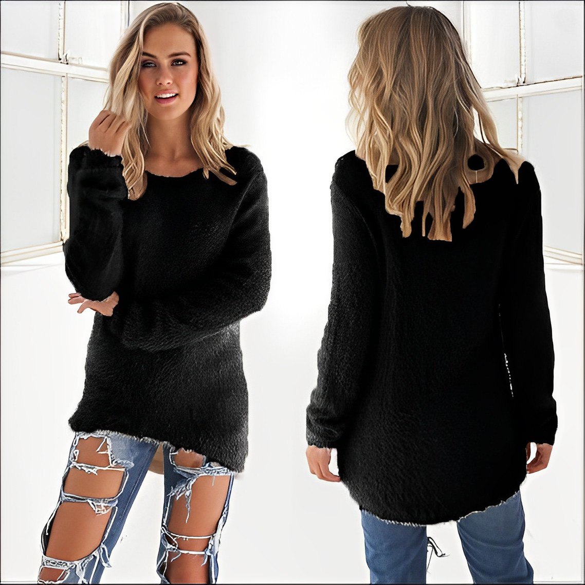 Amelia - 2024 Lässiger Langarm-Pullover mit O-Ausschnitt