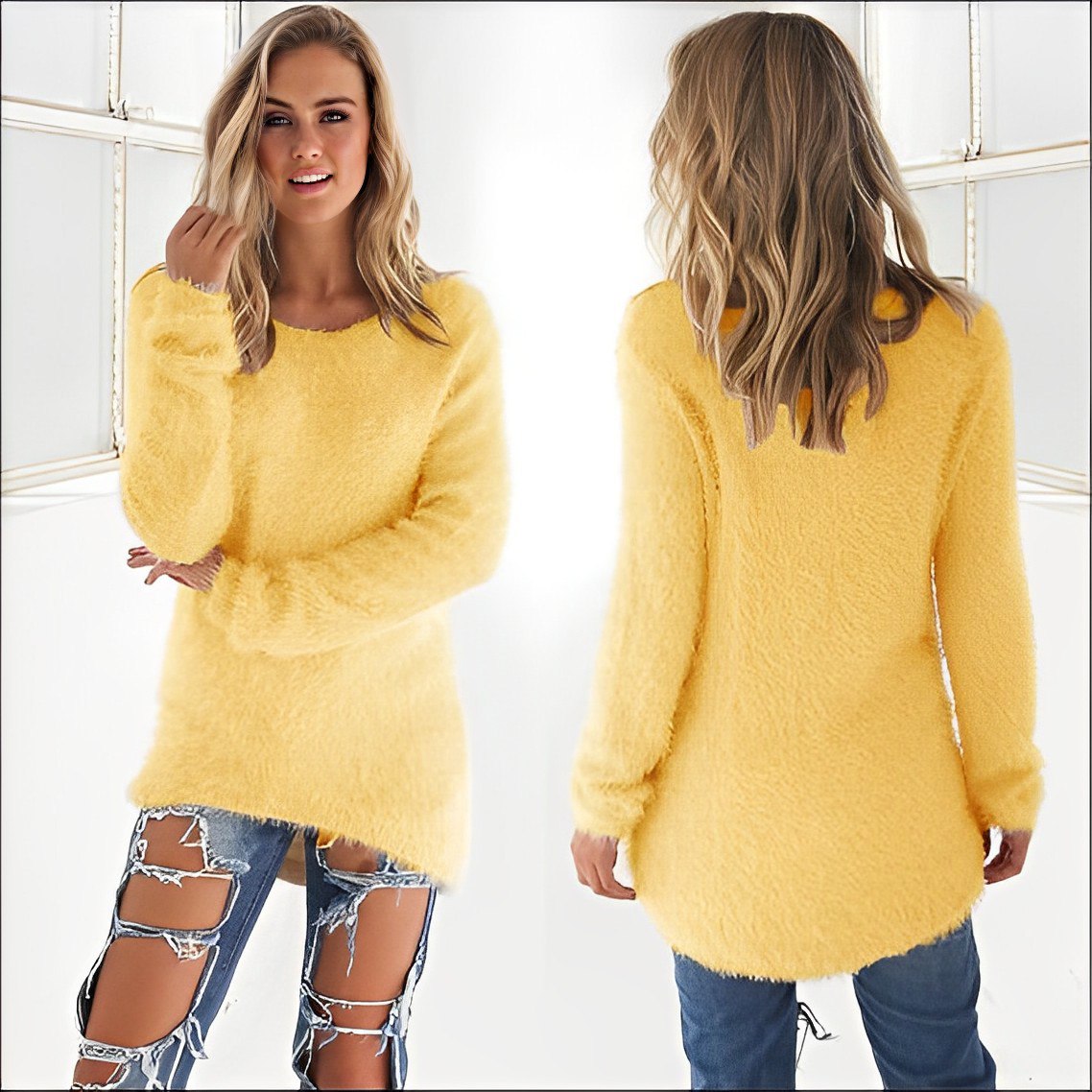 Amelia - 2024 Lässiger Langarm-Pullover mit O-Ausschnitt