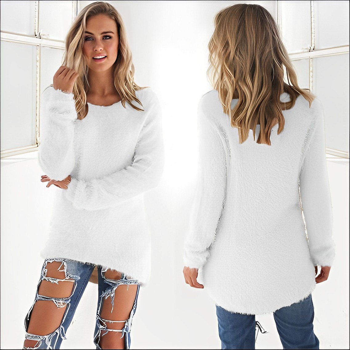 Amelia - 2024 Lässiger Langarm-Pullover mit O-Ausschnitt