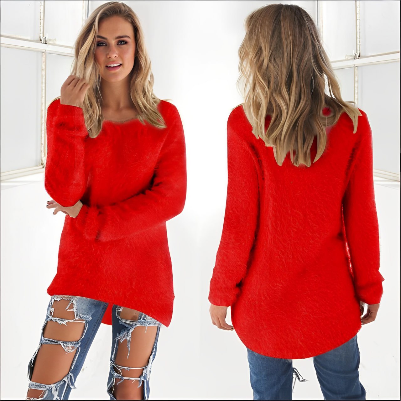 Amelia - 2024 Lässiger Langarm-Pullover mit O-Ausschnitt