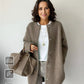 FallStil® - Brauner Kaffee Langarm Strickjacke mit Knopfleiste