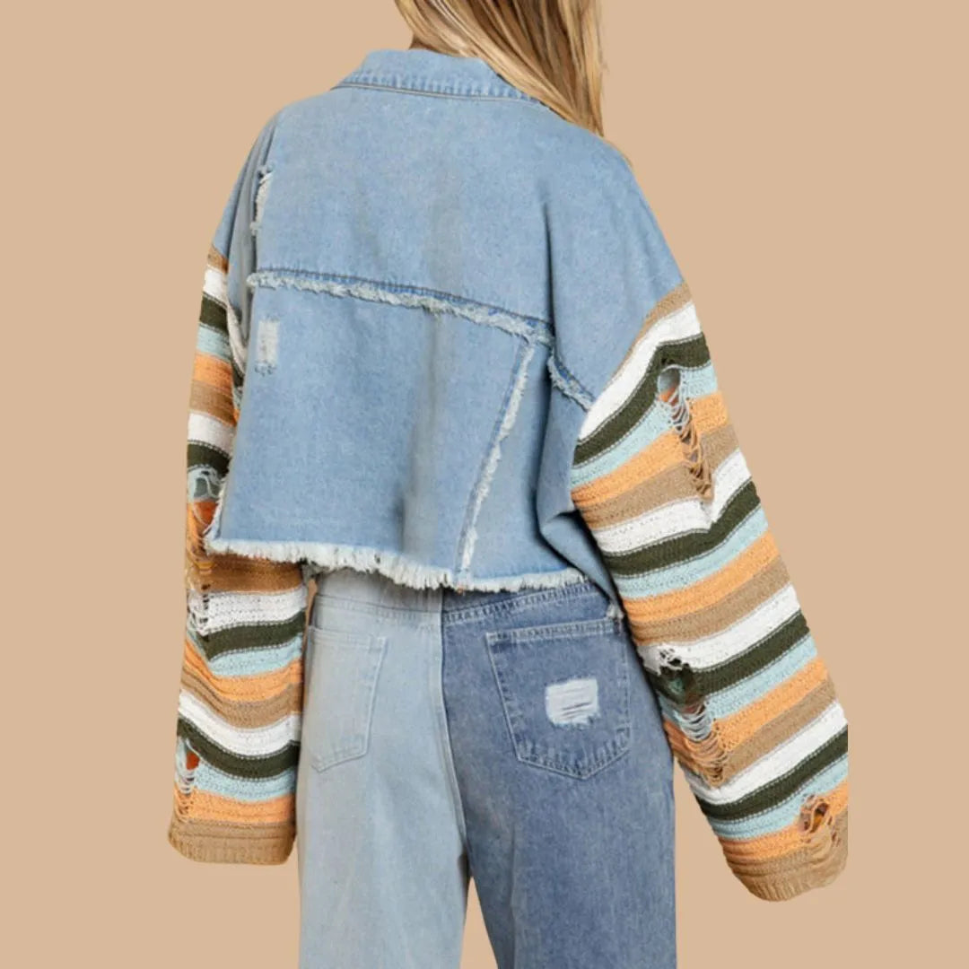 Bunte Strickärmel Denimjacken für Frauen - Herbst/Winter Trend