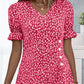 Blumenbluse mit V-Ausschnitt und kurzen Ärmeln