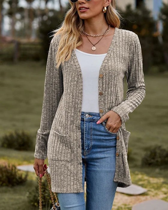 Delyssa - Lange Strickjacke mit Knöpfen