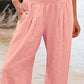 Amelyn - Einfache Hose mit hoher Taille und weitem Bein, einfarbig, mittlere Länge
