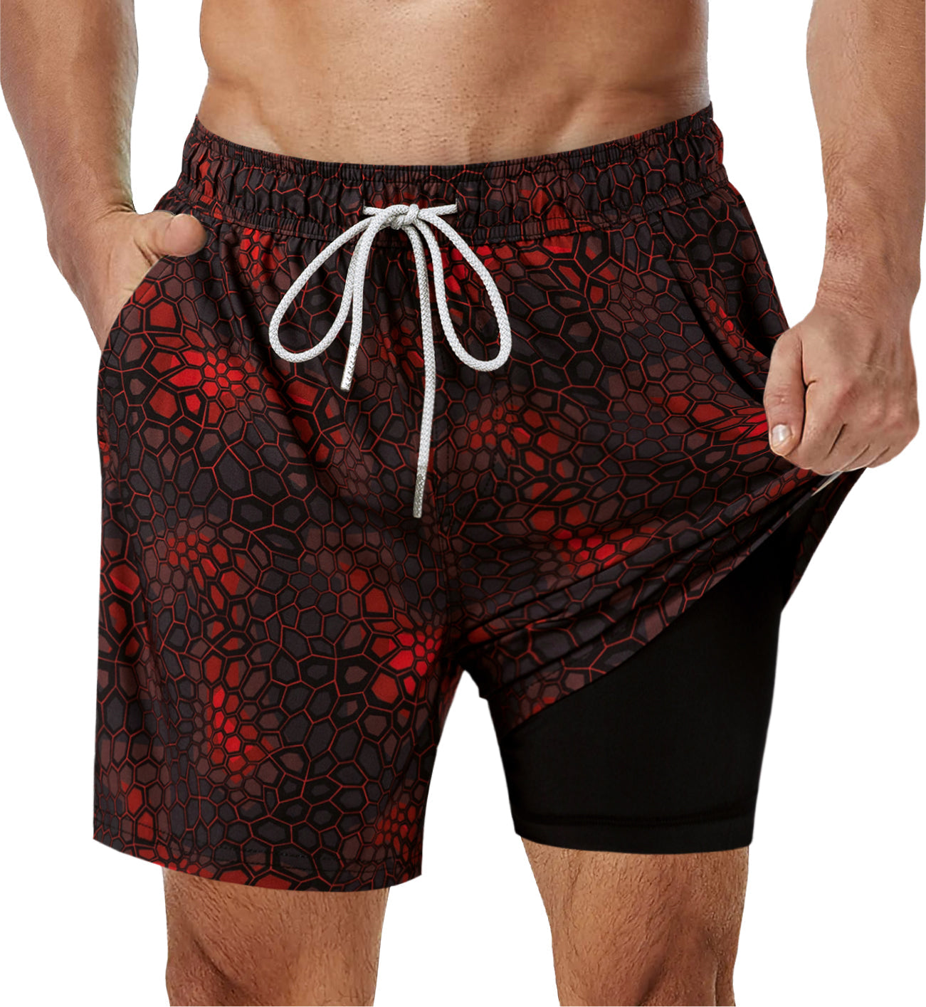 Marineblaue Badeshorts mit lebendigem