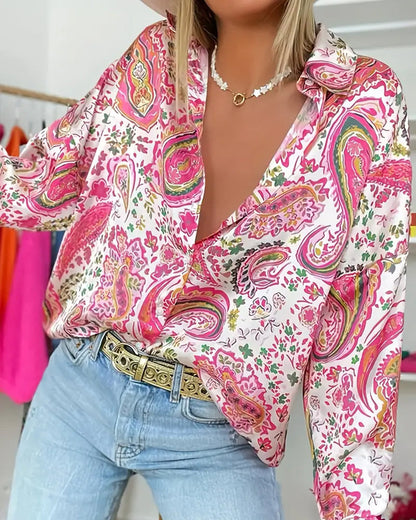 Bluse mit Paisley -Druck und Langarm