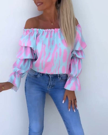 Bunt bedrucktes One-Shoulder-Freizeitoberteil