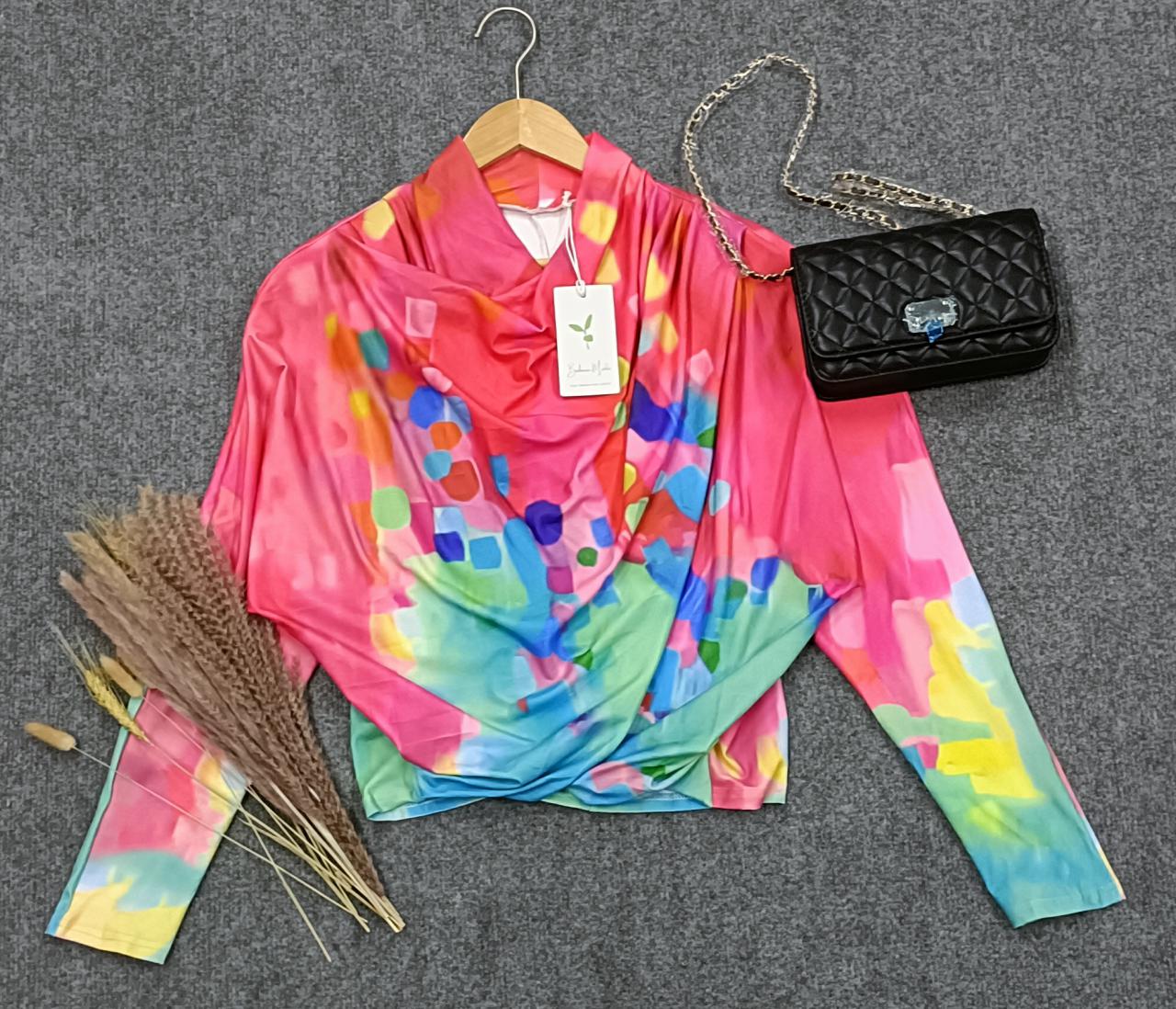 FallStil® - Farbenfrohes langärmeliges Boho-Schal-Top