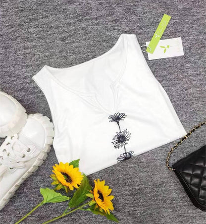 SpringStil® - Weißes ärmelloses Daisy Tank-Top mit gekerbtem Ausschnitt